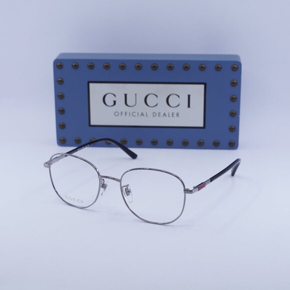 Gucci GG1352O 001 Rectangle Eyeglasses - Shiny Ruthenium/Black 53mm - Picture 1 of 12